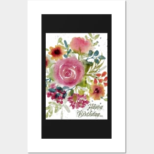 Colorful Watercolor Happy Birthday Greeting Card Posters and Art